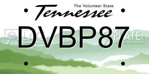 DVBP87 Tennessee License Plate