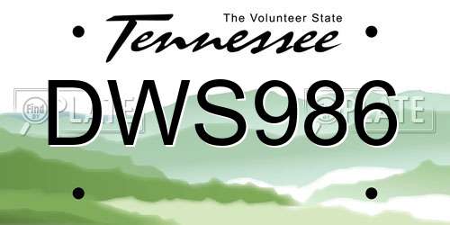 DWS986 Tennessee License Plate