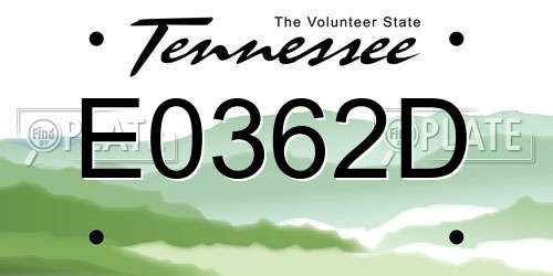 E0362D Tennessee License Plate