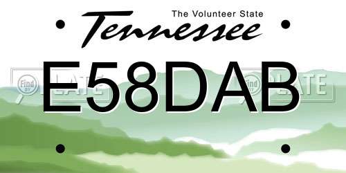 E58DAB Tennessee License Plate