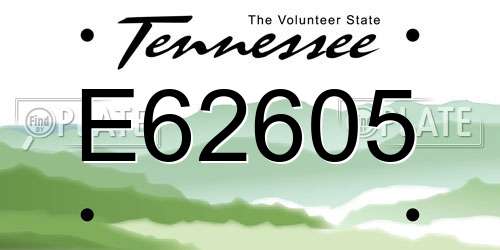 E62605 Tennessee License Plate