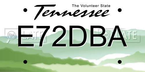 E72DBA Tennessee License Plate