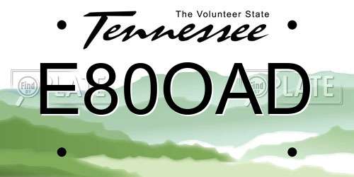 E80OAD Tennessee License Plate