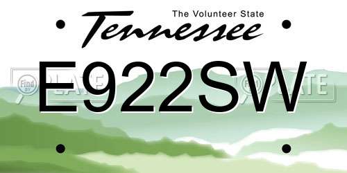 E922SW Tennessee License Plate