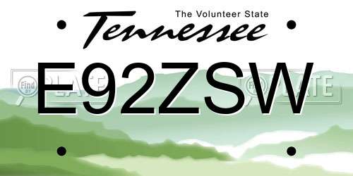 E92ZSW Tennessee License Plate