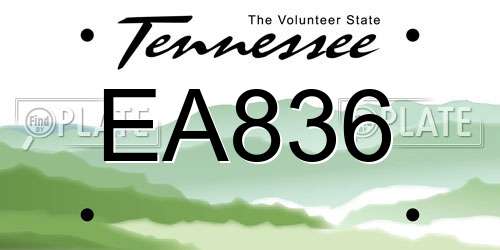 EA836 Tennessee License Plate