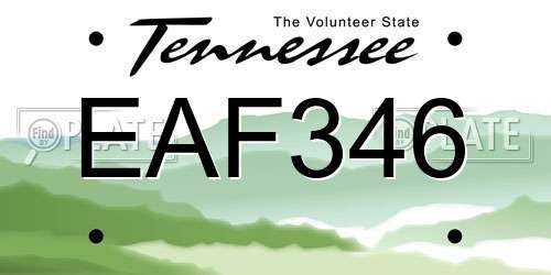 EAF346 Tennessee License Plate