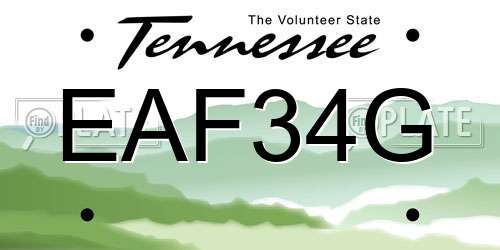 EAF34G Tennessee License Plate