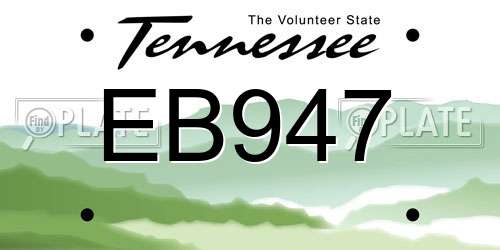 EB947 Tennessee License Plate