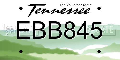 EBB845 Tennessee License Plate