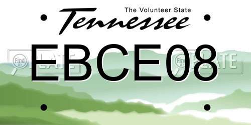 EBCE08 Tennessee License Plate