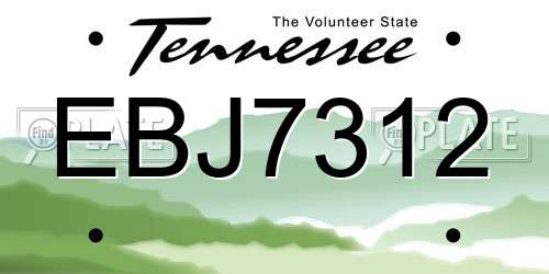 EBJ7312 Tennessee License Plate