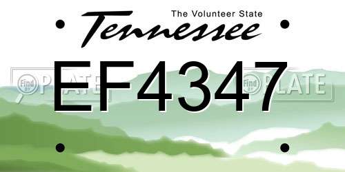 EF4347 Tennessee License Plate