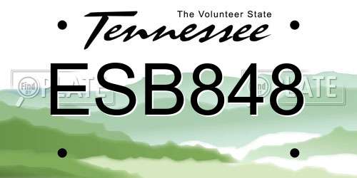 ESB848 Tennessee License Plate