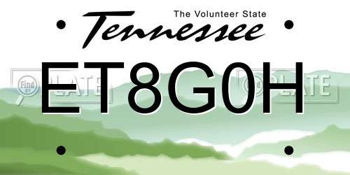 ET8G0H Tennessee License Plate