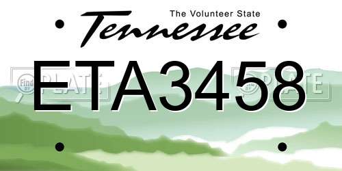 ETA3458 Tennessee License Plate