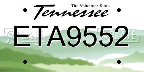 ETA9552 Tennessee License Plate