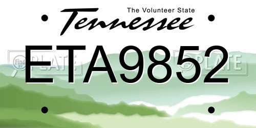ETA9852 Tennessee License Plate
