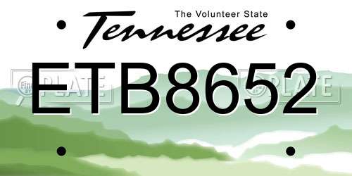 ETB8652 Tennessee License Plate