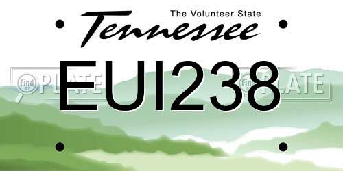 EUI238 Tennessee License Plate