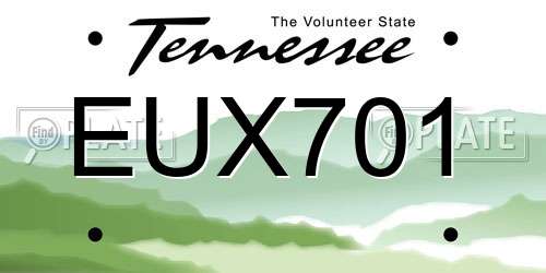 EUX701 Tennessee License Plate
