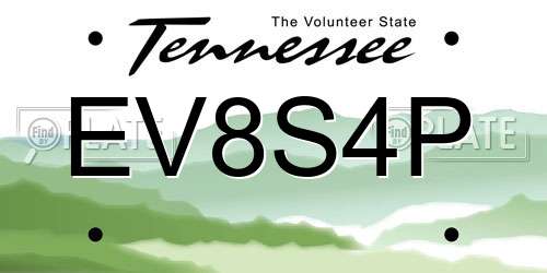 EV8S4P Tennessee License Plate