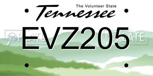 EVZ205 Tennessee License Plate