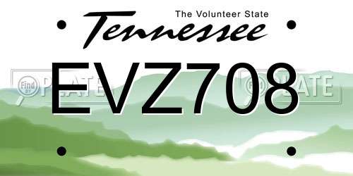EVZ708 Tennessee License Plate