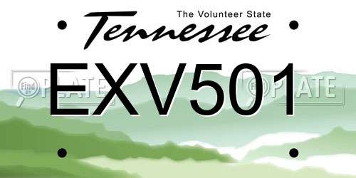 EXV501 Tennessee License Plate