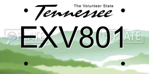 EXV801 Tennessee License Plate