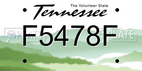 F5478F Tennessee License Plate
