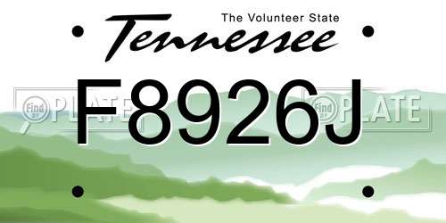 F8926J Tennessee License Plate