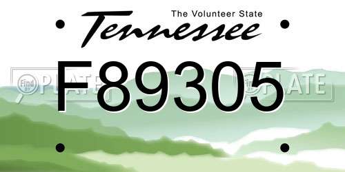 F89305 Tennessee License Plate