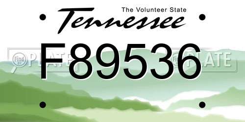 F89536 Tennessee License Plate