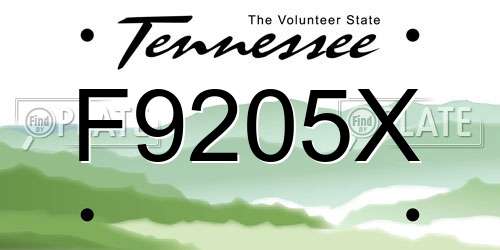 F9205X Tennessee License Plate