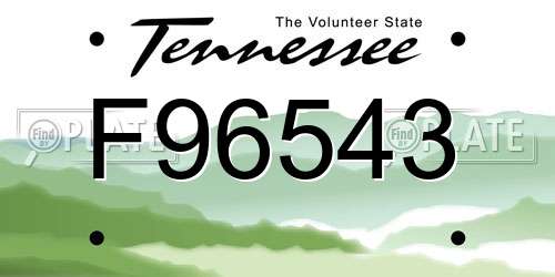 F96543 Tennessee License Plate