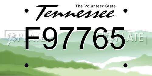F97765 Tennessee License Plate