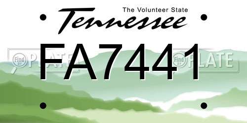 FA7441 Tennessee License Plate