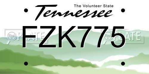 FZK775 Tennessee License Plate