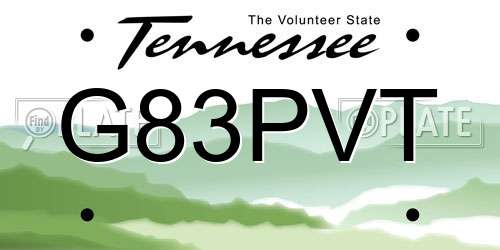 G83PVT Tennessee License Plate