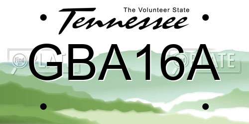GBA16A Tennessee License Plate