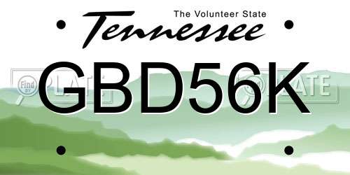 GBD56K Tennessee License Plate