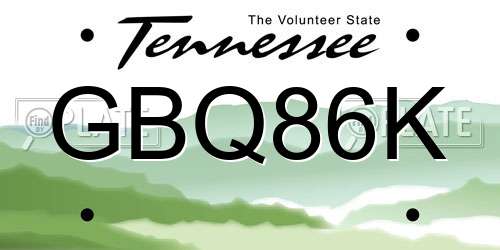 GBQ86K Tennessee License Plate