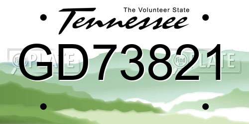 GD73821 Tennessee License Plate