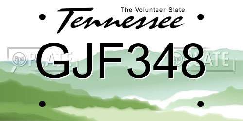 GJF348 Tennessee License Plate