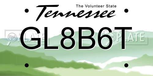 GL8B6T Tennessee License Plate