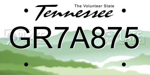 GR7A875 Tennessee License Plate