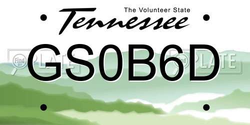 GS0B6D Tennessee License Plate