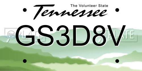 GS3D8V Tennessee License Plate