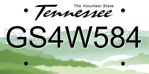 GS4W584 Tennessee License Plate